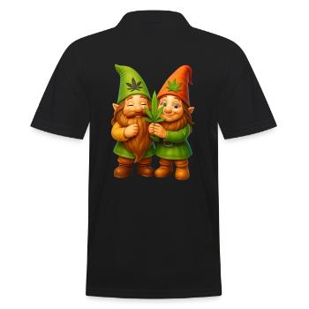 Knuffiges Zwergenpaar mit Cannabisblatt - Weed - Männer Poloshirt - Schwarz - Hinten - Kai (181cm)