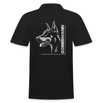 Doberman Pinscher, Dog Head, Silver Drawing - Men's Polo Shirt - black - Back - Kai (181cm)