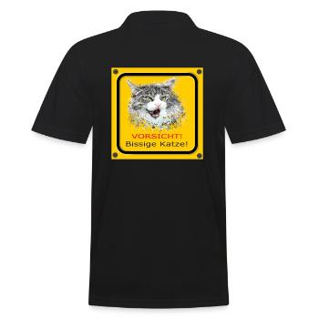 Katze lustig bissig Warnschild Achtung Vorsicht - Männer Poloshirt - Schwarz - Hinten - Kai (181cm)