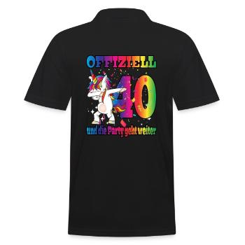 Offiziell 40 und die Party geht weiter - Einhorn - Männer Poloshirt - Schwarz - Hinten - Kai (181cm)