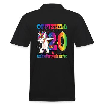 Offiziell 20 und die Party geht weiter - Einhorn - Männer Poloshirt - Schwarz - Hinten - Kai (181cm)