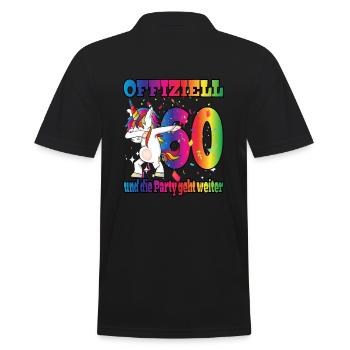 Offiziell 60 und die Party geht weiter - Einhorn - Männer Poloshirt - Schwarz - Hinten - Kai (181cm)