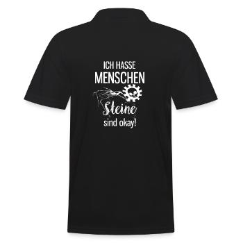 Ich hasse Menschen. Steine sind okay. Sprüche - Männer Poloshirt - Schwarz - Hinten - Kai (181cm)