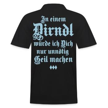 32 In einem Dirndl Dich unnötig geil machen 1c - Männer Poloshirt - Schwarz - Hinten - Kai (181cm)