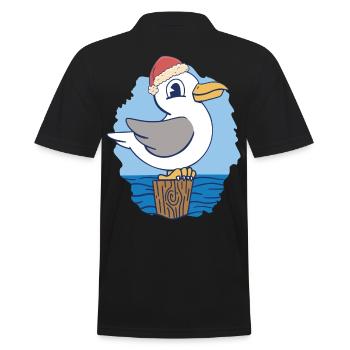 maritime Santa Claus St. Nicholas Seagull Seagulls - Men's Polo Shirt - black - Back - Kai (181cm)