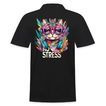 Cool Cat with Glasses - No Stress Cat Design - Men's Polo Shirt - black - Back - Kai (181cm)