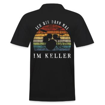 Ich bin dann mal im Keller Schlagzeug - Männer Poloshirt - Schwarz - Hinten - Kai (181cm)