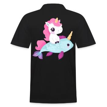 Einhorn reitet auf Fisch - Männer Poloshirt - Schwarz - Hinten - Kai (181cm)