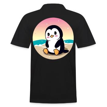 Pingouin de plage au coucher du soleil - Polo Homme - noir - Dos - Kai (181cm)