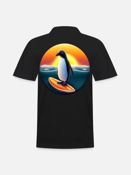 Pinguin Surfer - Männer Poloshirt - Schwarz