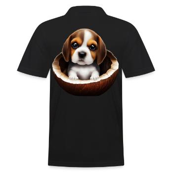 Beagle Hund in einer Kokosnussschale - Männer Poloshirt - Schwarz - Hinten - Kai (181cm)