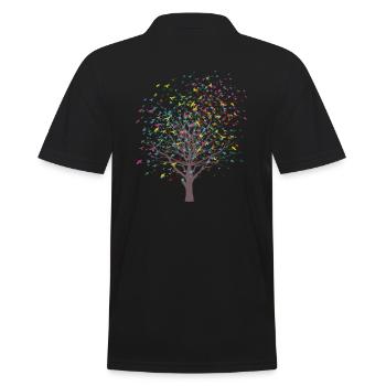 Baum mit Vögel - Männer Poloshirt - Schwarz - Hinten - Kai (181cm)