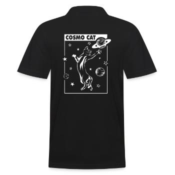 Cosmo Cat Katze spielt mit Saturn Geschenk - Männer Poloshirt - Schwarz - Hinten - Kai (181cm)