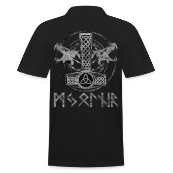 Thor's hammer Mjolnir with dragon background. - Men's Polo Shirt - black - Back - Kai (181cm)
