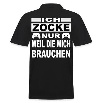 cooles lustiges Gamer Shirt, Ich zocke nur Gaming - Männer Poloshirt - Schwarz - Hinten - Kai (181cm)