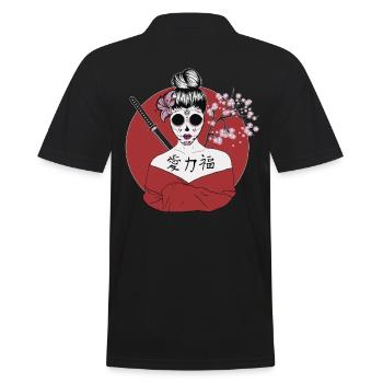 Japanische Geisha Sugar Skull - Männer Poloshirt - Schwarz - Hinten - Kai (181cm)