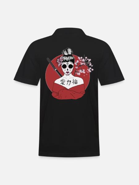 Japanische Geisha Sugar Skull - Männer Poloshirt - Schwarz