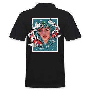 Mädchen mit Koi - Männer Poloshirt - Schwarz - Hinten - Kai (181cm)
