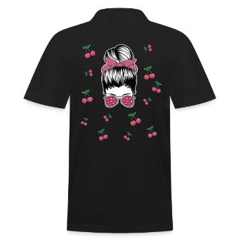 Rockabilly Girl mit Kirschen - Männer Poloshirt - Schwarz - Hinten - Kai (181cm)