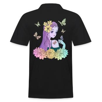 Manga girl avec des papillons - Polo Homme - noir - Dos - Kai (181cm)