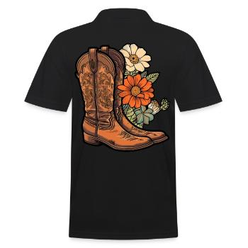 Cowboy Stiefel Blumen - Männer Poloshirt - Schwarz - Hinten - Kai (181cm)