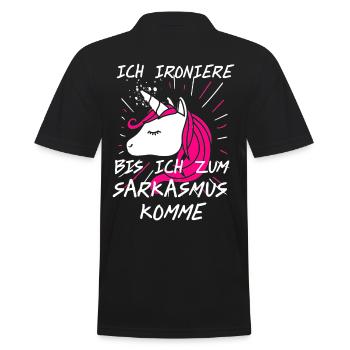 Einhorn Shirt · Rosa Haare · Ironie Geschenk - Männer Poloshirt - Schwarz - Hinten - Kai (181cm)
