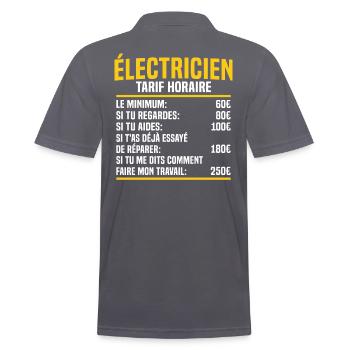 Électricien tarif horaire cadeau electricien - Polo Homme - charbon - Dos - Nico (186cm)
