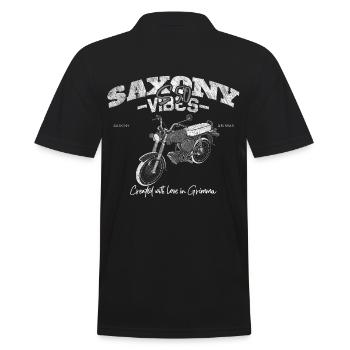Saxony Vibes Grimma - S50 - Simson in weiß - Männer Poloshirt - Schwarz - Hinten - Kai (181cm)