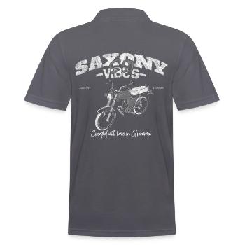 Saxony Vibes Grimma - S50 - Simson in weiß - Männer Poloshirt - Anthrazit - Hinten - Nico (186cm)