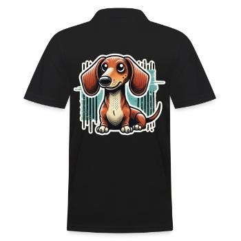 Süßer Dackel Comic Stil Teckel Hund - Männer Poloshirt - Schwarz - Hinten - Kai (181cm)