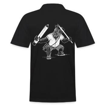 Creative King Gorilla – Der Chef mit dem Stift - Männer Poloshirt - Schwarz - Hinten - Kai (181cm)