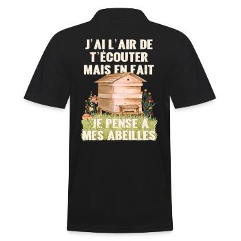 Cadeau apiculteur pense aux abeilles humour miel - Polo Homme - noir - Dos - Kai (181cm)