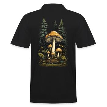 Retro Toadstool Forest & Mushroom Magic Design - Men's Polo Shirt - black - Back - Kai (181cm)