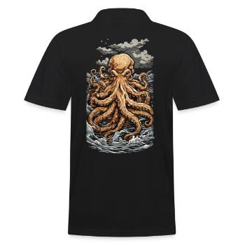 Ukiyo-E Oktopus Retro Japanische Meereskunst - Männer Poloshirt - Schwarz - Hinten - Kai (181cm)