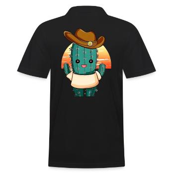 Kawaii cowboy cactus in sunset - Men's Polo Shirt - black - Back - Kai (181cm)