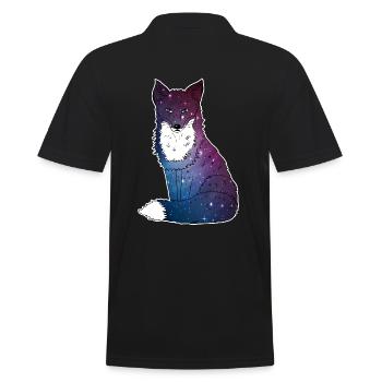 Fuchs mit Sternenhimmel, Space, Galaxy, Weltall - Männer Poloshirt - Schwarz - Hinten - Kai (181cm)