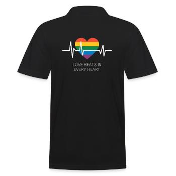 Rainbow LGBTQ+ heartbeat design - Men's Polo Shirt - black - Back - Kai (181cm)