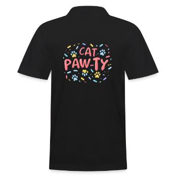 Cat Pawty - Cat Party Design with Cat Paws - Men's Polo Shirt - black - Back - Kai (181cm)