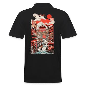 Japanese Ukiyo-E Retro Landscape Vintage Design - Men's Polo Shirt - black - Back - Kai (181cm)