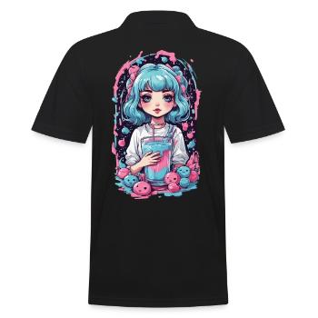 Anime Girl Kawaii Gothic Milkshake Pastel Design - Männer Poloshirt - Schwarz - Hinten - Kai (181cm)
