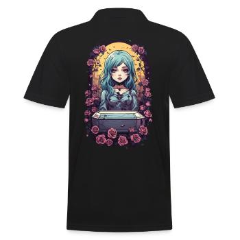 Gothic Anime Kawaii Girl with Roses Victorian - Men's Polo Shirt - black - Back - Kai (181cm)