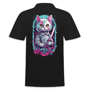 Chat Goth Kawaii avec Katana Warrior Cats - Polo Homme - noir - Dos - Kai (181cm)
