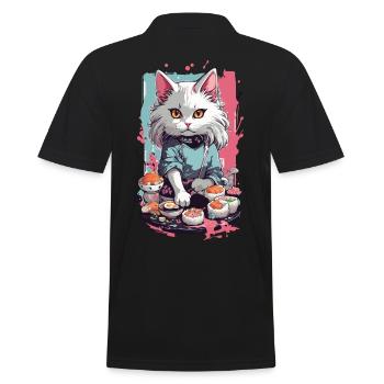 Chat Sushi Master Pastel Lover Design - Polo Homme - noir - Dos - Kai (181cm)