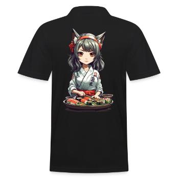 Kawaii Anime Sushi Girl with Cat Ears Design - Men's Polo Shirt - black - Back - Kai (181cm)