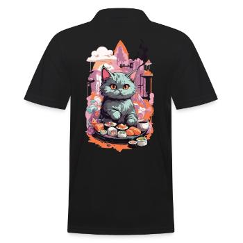 Kawaii Katze Sushi Pastell Liebhaber Japan Style - Männer Poloshirt - Schwarz - Hinten - Kai (181cm)