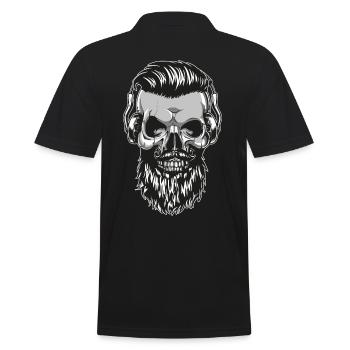 Hipster Skull Totenkopf mit Bart und Kopfhörer - Männer Poloshirt - Schwarz - Hinten - Kai (181cm)