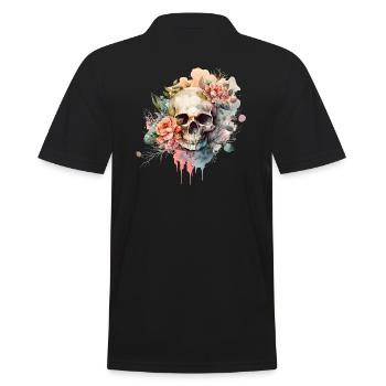 Crâne avec des fleurs - Skull Dia De Los Muertos - Polo Homme - noir - Dos - Kai (181cm)