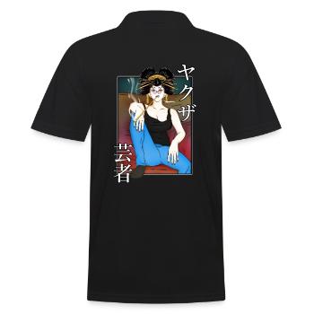 Geisha Yakuza auf der Couch - Männer Poloshirt - Schwarz - Hinten - Kai (181cm)