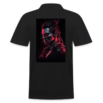 Neon Cyber Warrior Portrait #2 - Männer Poloshirt - Schwarz - Hinten - Kai (181cm)