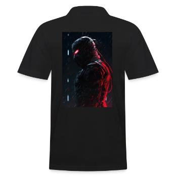 Neon Cyber Future Warrior #7 - Männer Poloshirt - Schwarz - Hinten - Kai (181cm)